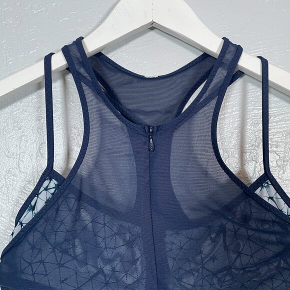 Lululemon Women 8 White Navy Blue Pedal Pace Zip Tank Padded Mesh Athleisure - Picture 4 of 9